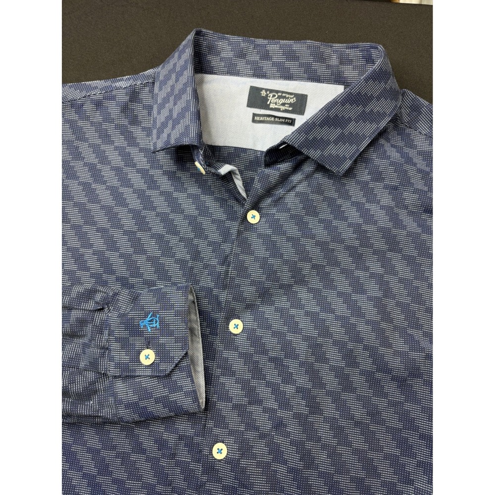 Original‎ Penguin Heritage Slim Fit Blue Mens 17 34/35 Long Sleeve Button Shirt